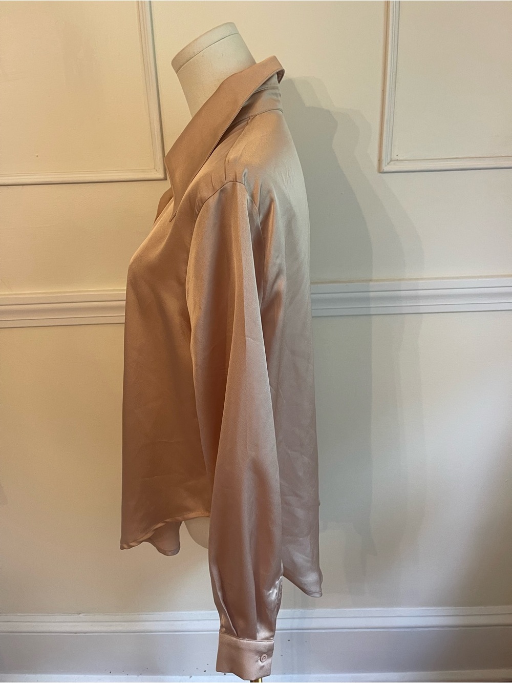 Silky Beige Long-Sleeve Blouse
